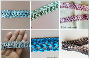Light Blue / Green / Purple / Grey / Blue / Brown Woven Thread Lace Trim, Approx. 20mm wide - 200317L12/13/14/15/16/17